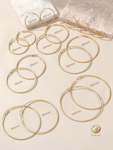 KeyStyle Gold Hoop Earrings for Women, Stainless Steel Hoops Earring Lightweight Loops, 2 mm Thick Hypoallergenic Circle Endless Thin Hoop (30 mm,50 mm,70 mm,100 mm) in Kuwait