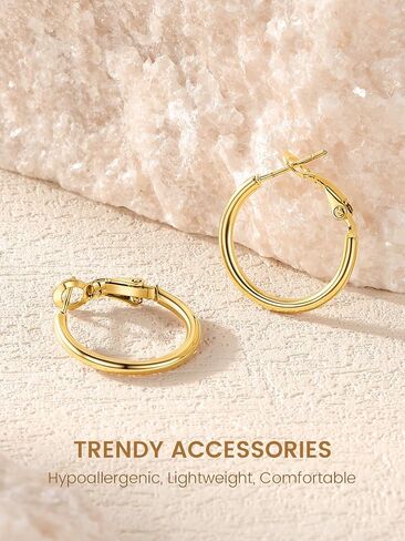 KeyStyle Gold Hoop Earrings for Women, Stainless Steel Hoops Earring Lightweight Loops, 2 mm Thick Hypoallergenic Circle Endless Thin Hoop (30 mm,50 mm,70 mm,100 mm) in Kuwait
