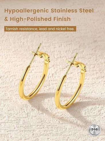KeyStyle Gold Hoop Earrings for Women, Stainless Steel Hoops Earring Lightweight Loops, 2 mm Thick Hypoallergenic Circle Endless Thin Hoop (30 mm,50 mm,70 mm,100 mm) in Kuwait