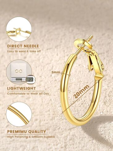 KeyStyle Gold Hoop Earrings for Women, Stainless Steel Hoops Earring Lightweight Loops, 2 mm Thick Hypoallergenic Circle Endless Thin Hoop (30 mm,50 mm,70 mm,100 mm) in Kuwait
