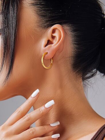 KeyStyle Gold Hoop Earrings for Women, Stainless Steel Hoops Earring Lightweight Loops, 2 mm Thick Hypoallergenic Circle Endless Thin Hoop (30 mm,50 mm,70 mm,100 mm) in Kuwait