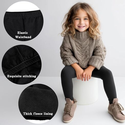 FEQO Girls Fleece Lined Leggings Thick Thermal Tights Full Length Pants Kids Winter Warm Leggings in Saudi Arabia