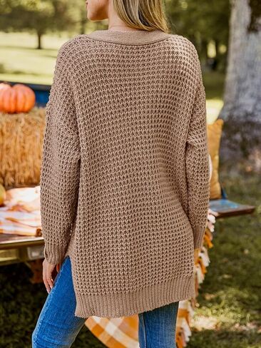 CUPSHE Women's Fall Sweater Chunky Knit Half Button Front Long Sleeve V Neck Casual Oversized Pullover Top in Saudi Arabia