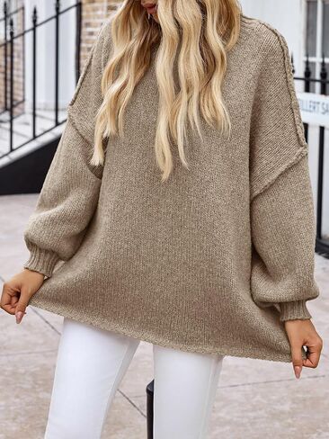 Saodimallsu Womens Oversized Sweater Chunky Crew Neck Long Lantern Sleeve Knit Fall Trendy Tunic Sweaters Top in Saudi Arabia