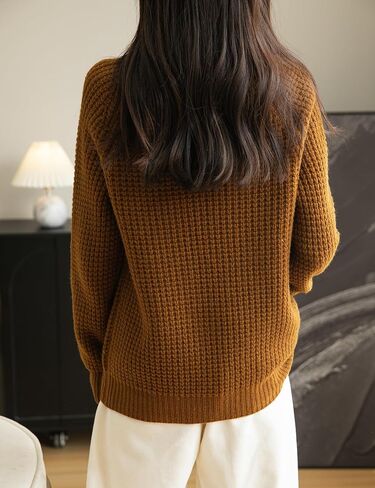 Women's Crewneck 100% Merino Wool Sweater 2025 Fall Winter Waffle Knit Sweater Casual Warm Long Sleeve Pullover in Saudi Arabia
