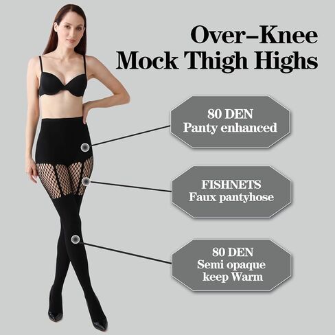 2 Pairs Faux Thigh High Tights Mock Suspender Pantyhose for Women Fishnet Tights Over the Knee Goth Stockings in Saudi Arabia