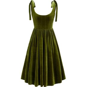CIDER Velvet Dress for Women Midi Solid Knot Scoop Neckline Sleeveless Cocktail Party Evening Dress in Kuwait