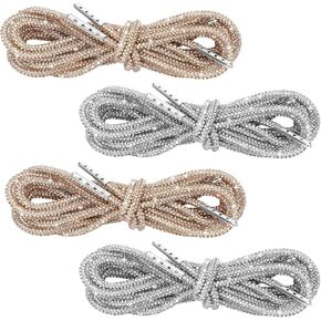 4 Pcs Rhinestone Glitter Shoe Laces Crystal Bling Bling Shiny Shoe Strings for Sneakers Boots Hoodies (47" Length, Gold and Silver) in Saudi Arabia