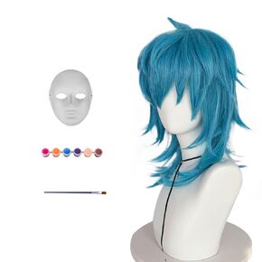 Sally Cosplay Wig with Mask Short Wavy Layered Cosplay Wig for Women Anime Character Outfit for Halloween Costume Party Wigs in Kuwait