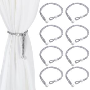8pcs Startain Rope -Tiebacks ، ظهور التعادل القابلة للتعديل للستائر ، وظهر ربطة عنق ستارة الفضة مع حاملي الحبل بوكلي بوكلي للفندق المنزلي in Saudi Arabia