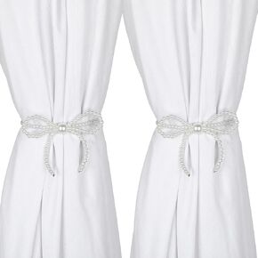 2PACK الستار المغنطيسي Tiebacks القوس لؤلؤة الستار مقاطع Holdback Stretains عالية الستائر مرنة المشبك مقاطع الأنيقة الأنيقة الستائر لؤلؤة أبيض لزخرفة نافذة المكتب المنزلي in Kuwait