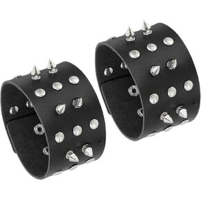 MECCANIXITY 2 Pcs Leather Punk Bracelet Layered Row Spikes Goth Bracelet in Saudi Arabia