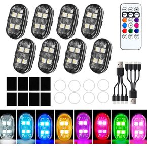 8PCS Wireless Led Strobe Lights for Car, USB Type C Rechargeable Flashing Light, Remote Control Strobe Lights for Truck Drone Aircraft Bike Motorcycle, 8 Colors Emergency Strobe Warning Light in Kuwait