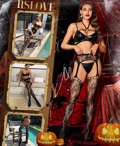 RSLOVE Fishnet Stockings for Women - Sexy Thigh High Lace Garter Belt Suspender Pantyhose for Party, Halloween in Saudi Arabia