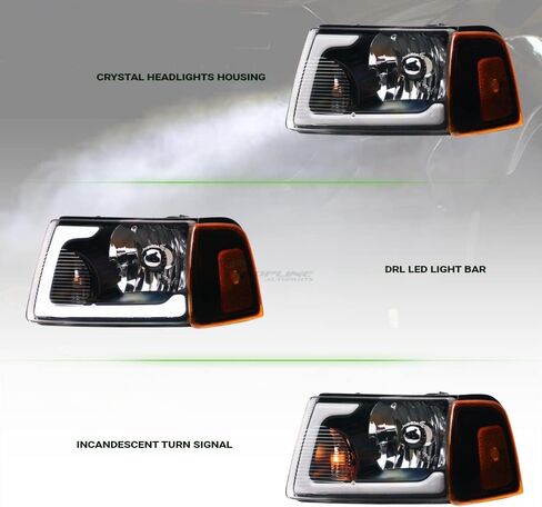 7422448582543 Compatible With 2001-2011 Ford Ranger Switchback Sequential LED Strip Bar Black Housing Headlights With Signal Corner Lamps Amber Reflector 4-Pieces Design in Saudi Arabia