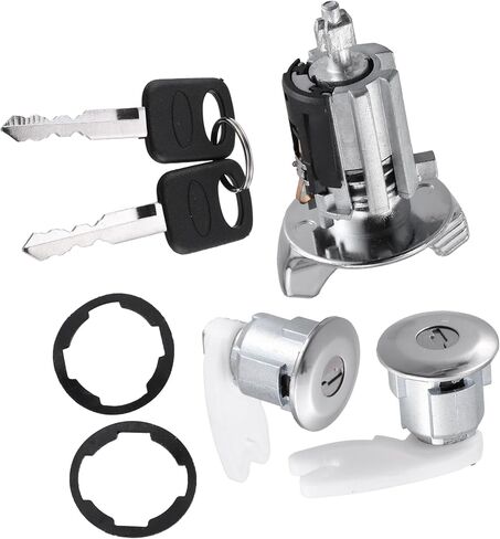 Ignition Switch Lock Cylinder, Door Lock Cylinder Kit, for Ford F150 250 350 Pickup 1992-1995, Metal, with 2 Keys, Black Silver Tone, 1 Set Auto Replacement Parts in Saudi Arabia