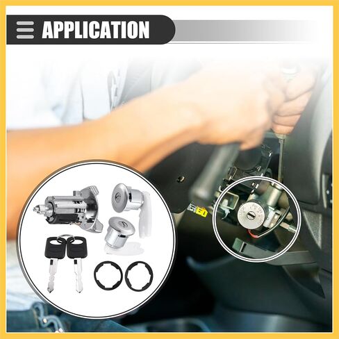 Ignition Switch Lock Cylinder, Door Lock Cylinder Kit, for Ford F150 250 350 Pickup 1992-1995, Metal, with 2 Keys, Black Silver Tone, 1 Set Auto Replacement Parts in Saudi Arabia