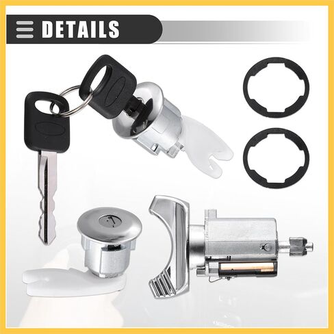 Ignition Switch Lock Cylinder, Door Lock Cylinder Kit, for Ford F150 250 350 Pickup 1992-1995, Metal, with 2 Keys, Black Silver Tone, 1 Set Auto Replacement Parts in Saudi Arabia