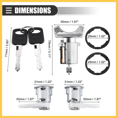 Ignition Switch Lock Cylinder, Door Lock Cylinder Kit, for Ford F150 250 350 Pickup 1992-1995, Metal, with 2 Keys, Black Silver Tone, 1 Set Auto Replacement Parts in Saudi Arabia