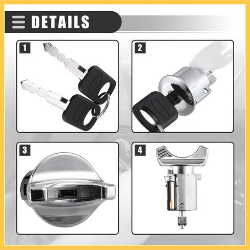 Ignition Switch Lock Cylinder, Door Lock Cylinder Kit, for Ford F150 250 350 Pickup 1992-1995, Metal, with 2 Keys, Black Silver Tone, 1 Set Auto Replacement Parts in Saudi Arabia