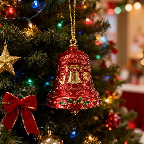 Christmas Bells, United States 250th Anniversary Bell Ornament, Vintage, Metal Hanging Bell Christmas Tree Decorations, Patio, Or Outdoor Decorations (1Red+1Blue) in Saudi Arabia