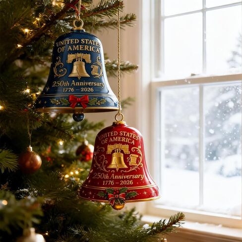 Christmas Bells, United States 250th Anniversary Bell Ornament, Vintage, Metal Hanging Bell Christmas Tree Decorations, Patio, Or Outdoor Decorations (1Red+1Blue) in Saudi Arabia