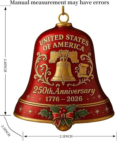 Christmas Bells, United States 250th Anniversary Bell Ornament, Vintage, Metal Hanging Bell Christmas Tree Decorations, Patio, Or Outdoor Decorations (1Red+1Blue) in Saudi Arabia