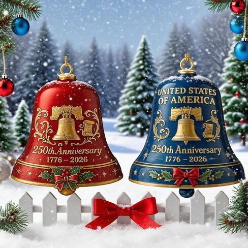 Christmas Bells, United States 250th Anniversary Bell Ornament, Vintage, Metal Hanging Bell Christmas Tree Decorations, Patio, Or Outdoor Decorations (1Red+1Blue) in Saudi Arabia