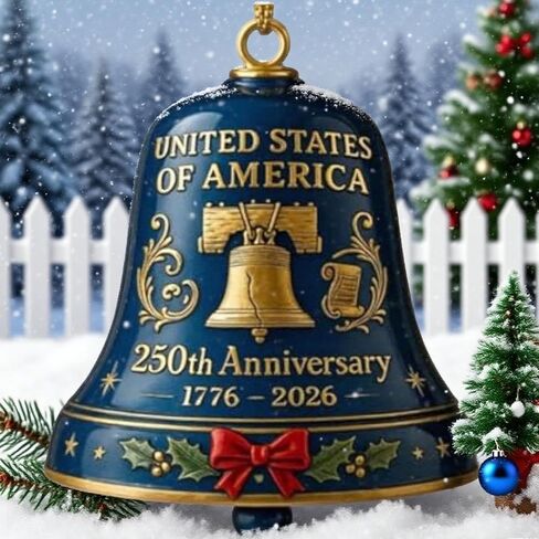 Christmas Bells, United States 250th Anniversary Bell Ornament, Vintage, Metal Hanging Bell Christmas Tree Decorations, Patio, Or Outdoor Decorations (1Red+1Blue) in Saudi Arabia