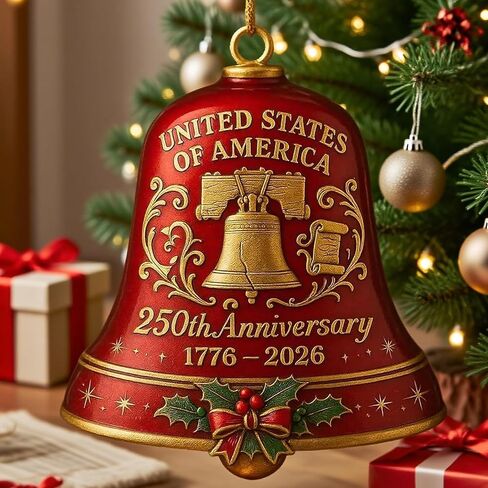 Christmas Bells, United States 250th Anniversary Bell Ornament, Vintage, Metal Hanging Bell Christmas Tree Decorations, Patio, Or Outdoor Decorations (1Red+1Blue) in Saudi Arabia