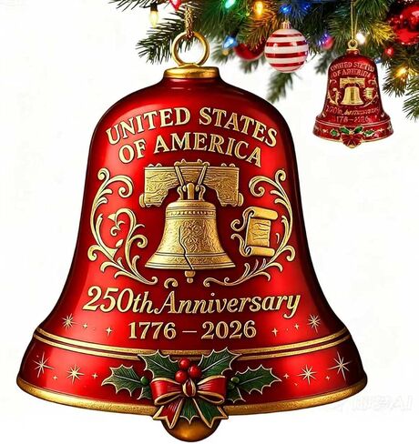 Christmas Bells, United States 250th Anniversary Bell Ornament, Vintage, Metal Hanging Bell Christmas Tree Decorations, Patio, Or Outdoor Decorations (1Red+1Blue) in Saudi Arabia