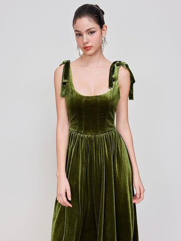 فستان مخملي عصير التفاح للنساء ميدي ميدي سوليس مغرفة العنق في العنق بلا أكمام فستان سهرة in Kuwait