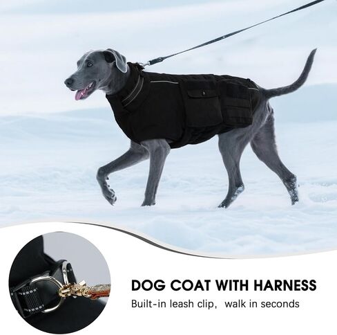 DORA BRIDAL Tactical Dog Winter Coat, Adjustable Military Service Dog Harness for Training, Walking, Hiking, Dog Vest with Molle Panels with 3 Pouches for Small Medium Large Dogs, Black, XS in Saudi Arabia