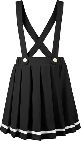 LOLANTA Girls Pleated Skirt Kids Suspender Uniform Skort Elastic Overall Dress with Removable Straps for 7-13 Years in Saudi Arabia