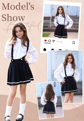 LOLANTA Girls Pleated Skirt Kids Suspender Uniform Skort Elastic Overall Dress with Removable Straps for 7-13 Years in Saudi Arabia