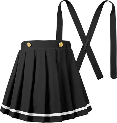 LOLANTA Girls Pleated Skirt Kids Suspender Uniform Skort Elastic Overall Dress with Removable Straps for 7-13 Years in Saudi Arabia