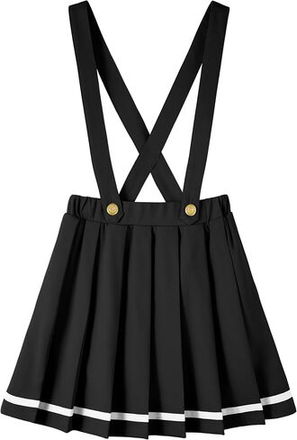 LOLANTA Girls Pleated Skirt Kids Suspender Uniform Skort Elastic Overall Dress with Removable Straps for 7-13 Years in Saudi Arabia