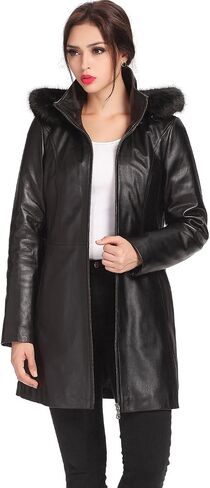 BGSD Women Irene Hooded Lambskin Leather Parka Coat (Also available in Plus Size & Petite) in Saudi Arabia