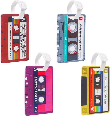 GTOTd Retro Cassette Kids Funny Luggage Tags（4 Pack） Cute Cruise Essentials Supplies Gifts Merch for Baggage Tags Air Travel Suitcases Identifiers Labels Name ID Tag for Women Men Teens in Saudi Arabia