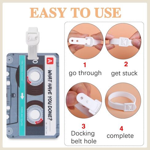 GTOTd Retro Cassette Kids Funny Luggage Tags（4 Pack） Cute Cruise Essentials Supplies Gifts Merch for Baggage Tags Air Travel Suitcases Identifiers Labels Name ID Tag for Women Men Teens in Saudi Arabia