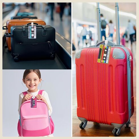 GTOTd Retro Cassette Kids Funny Luggage Tags（4 Pack） Cute Cruise Essentials Supplies Gifts Merch for Baggage Tags Air Travel Suitcases Identifiers Labels Name ID Tag for Women Men Teens in Saudi Arabia