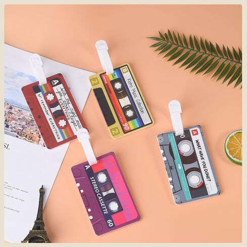 GTOTd Retro Cassette Kids Funny Luggage Tags（4 Pack） Cute Cruise Essentials Supplies Gifts Merch for Baggage Tags Air Travel Suitcases Identifiers Labels Name ID Tag for Women Men Teens in Saudi Arabia