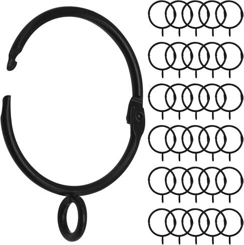 30 PCS Black Openable Curtain Rings with Eyelets, 1.25 Inch Metal Eyelet Drapery Rings for Hanging Pinch Curtain Pin Drape Hooks, Fits Up to 1.0 Inch Rod in Saudi Arabia