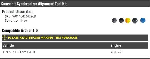 Camshaft Synchronizer Alignment Tool Kit - Compatible with 1997-2006 Ford F-150 4.2L V6 in Saudi Arabia