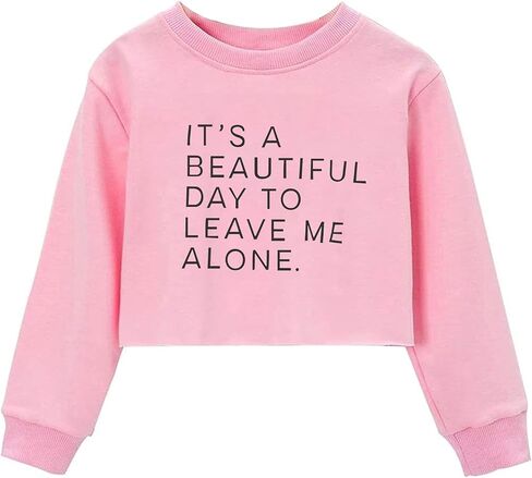 JYHOPE Girls Crop Tops Funny Letter Print for Girl Round Neck Long Sleeve Tops in Saudi Arabia