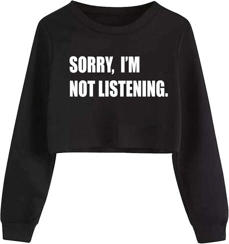 JYHOPE Girls Crop Tops Funny Letter Print for Girl Round Neck Long Sleeve Tops in Saudi Arabia