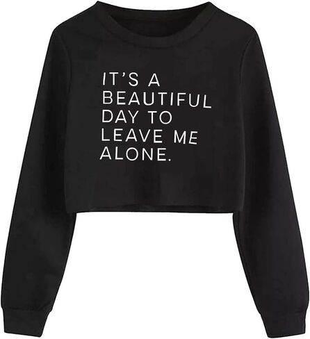 JYHOPE Girls Crop Tops Funny Letter Print for Girl Round Neck Long Sleeve Tops in Saudi Arabia