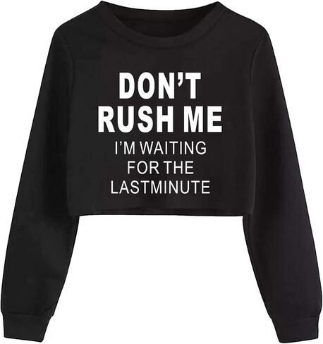 JYHOPE Girls Crop Tops Funny Letter Print for Girl Round Neck Long Sleeve Tops in Saudi Arabia