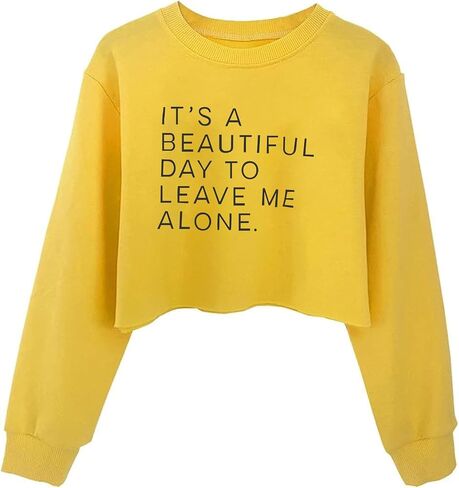 JYHOPE Girls Crop Tops Funny Letter Print for Girl Round Neck Long Sleeve Tops in Saudi Arabia
