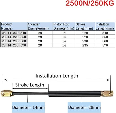 1PC 540-570mm 250kg/2500N Universal Strut Bars Car Spring Shock Absorber Hydraulic Lift Support Strut Bar Machine Lift(28-14-220-540) in Saudi Arabia